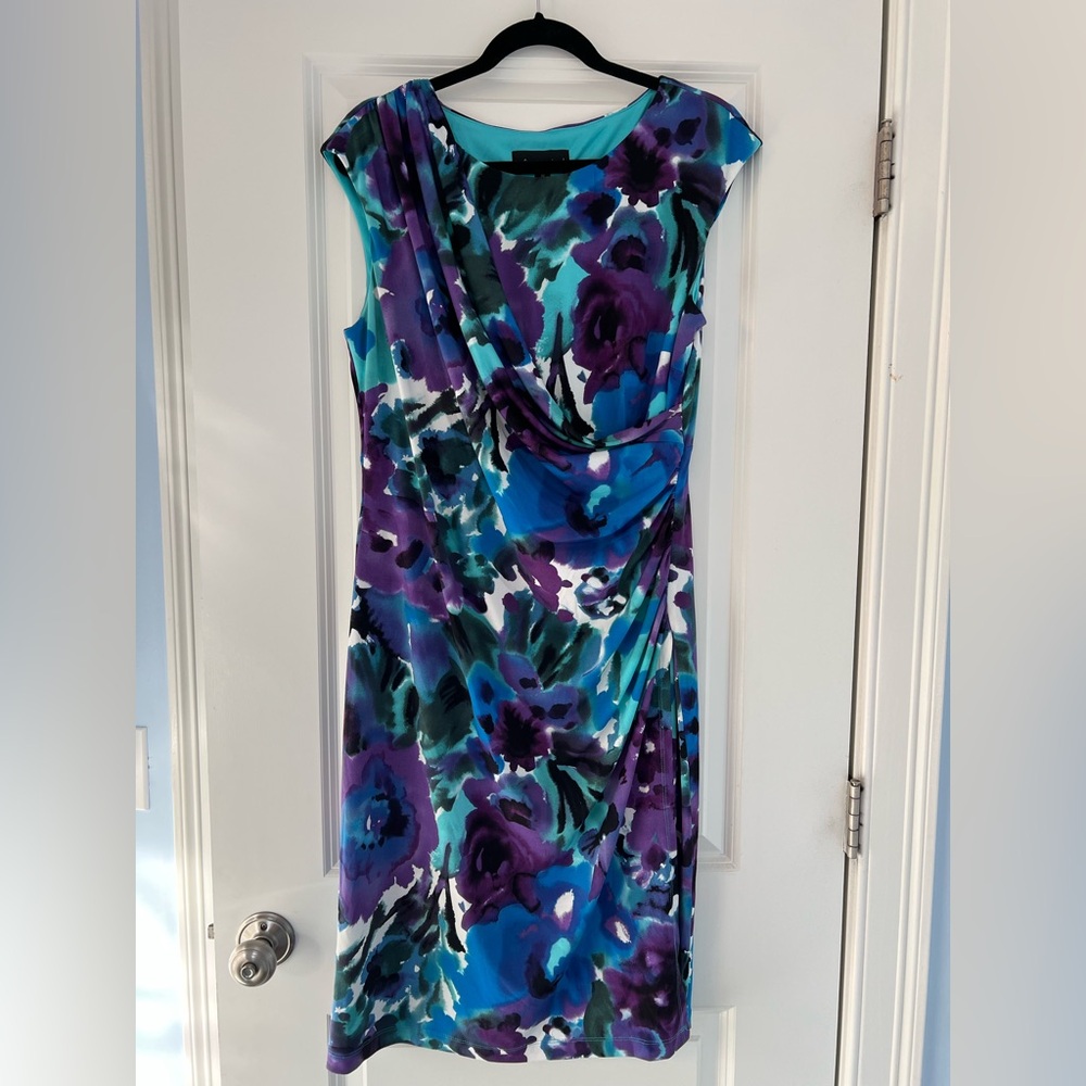 Connected Apparel Blue and Purple Floral Dress